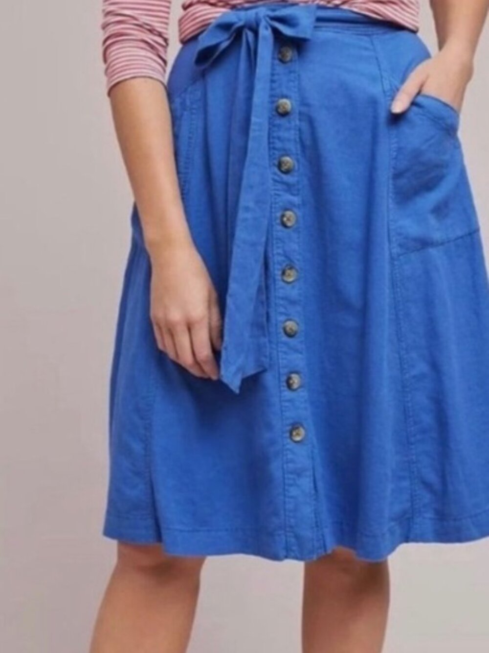 Anthropologie Maeve blue linen blend lined skirt size 0